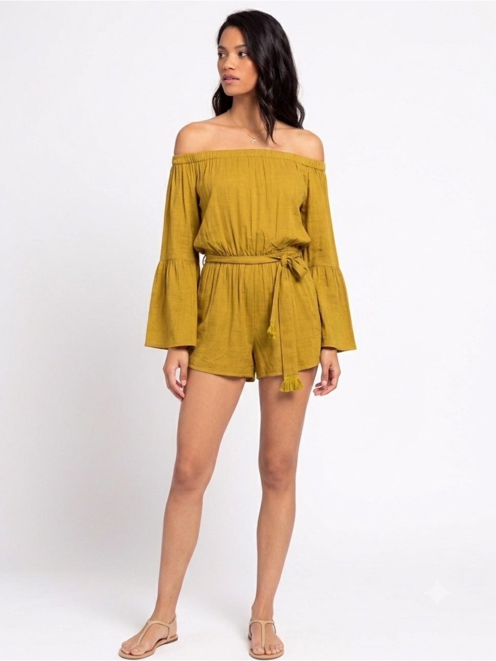l*space Miranda Off-Shoulder Tie-Waist Romper Medium